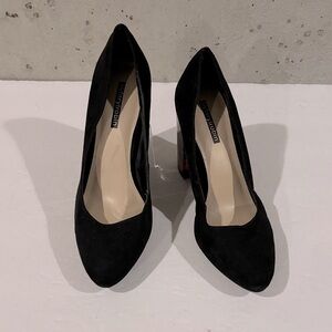byfarylrobin Black Faux Suede Almond Toe Faux Tortise Heel Pump -Size 7.5